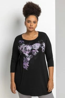Roman Purple Curve Sparkle Embellished Floral Top