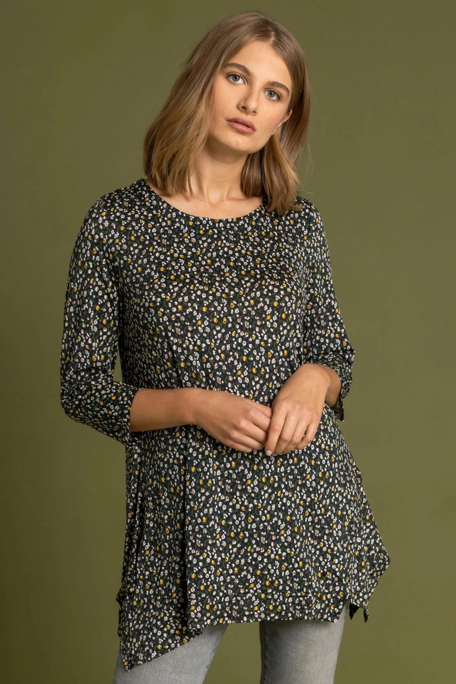 Roman Blue Ditsy Floral Print Hanky Hem Top 3 Roman Blue Ditsy Floral Print Hanky Hem Top