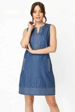 Roman Blue Spot Print Denim Shift Dress -Roman Sales Shop unnamed file 854