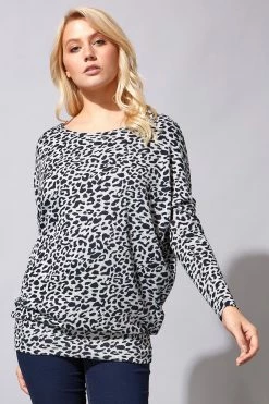 Roman Navy Animal Print Jersey Top