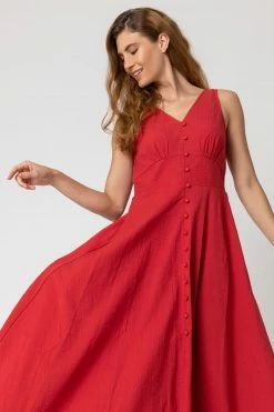 Roman Red Stripe Print Frill Detail Maxi Dress