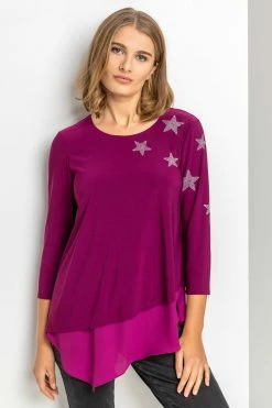 Roman Pink Embellished Star Asymmetric Hem Top