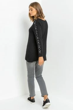 Roman Black Eyelet Embellished Sleeve Jersey Top 8 Roman Black Eyelet Embellished Sleeve Jersey Top -Roman Sales Shop unnamed file 8564