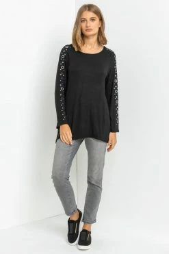 Roman Black Eyelet Embellished Sleeve Jersey Top 9 Roman Black Eyelet Embellished Sleeve Jersey Top -Roman Sales Shop unnamed file 8565