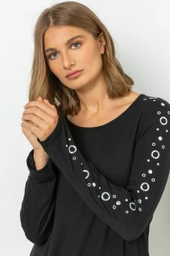 Roman Black Eyelet Embellished Sleeve Jersey Top 10 Roman Black Eyelet Embellished Sleeve Jersey Top -Roman Sales Shop unnamed file 8566