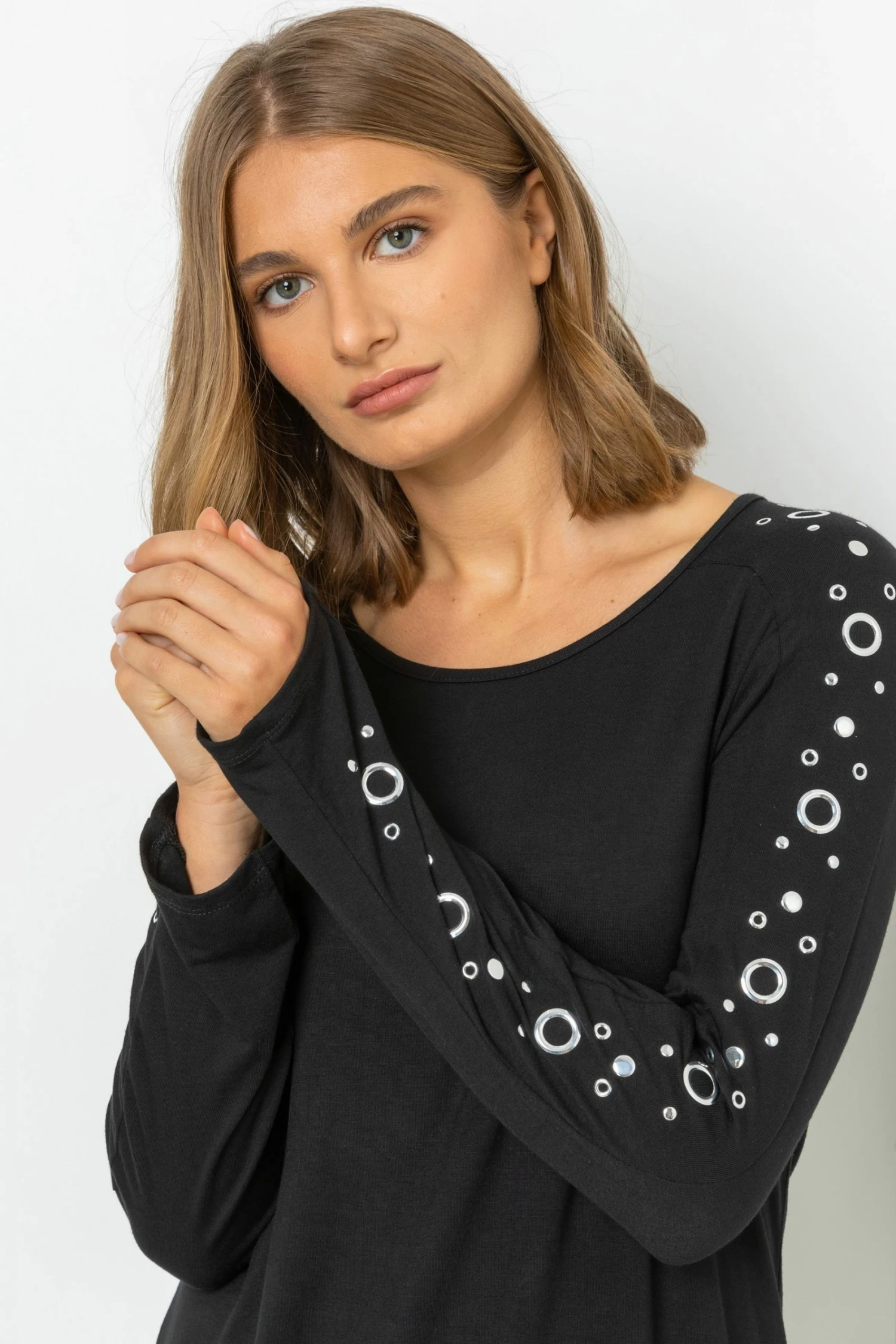 Roman Black Eyelet Embellished Sleeve Jersey Top 6 Roman Black Eyelet Embellished Sleeve Jersey Top - Image 4