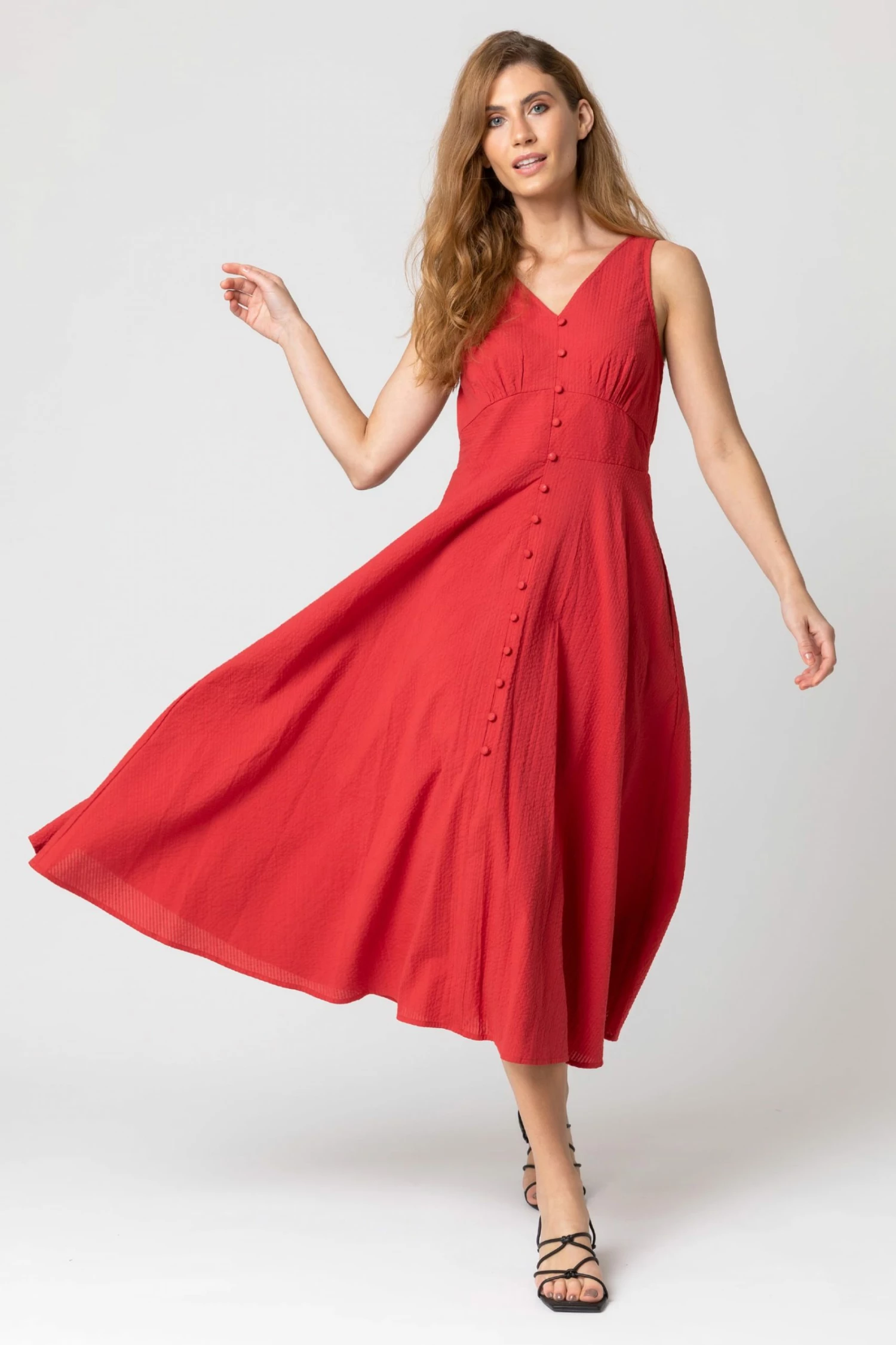 Roman Red Stripe Print Frill Detail Maxi Dress 5 Roman Red Stripe Print Frill Detail Maxi Dress - Image 3