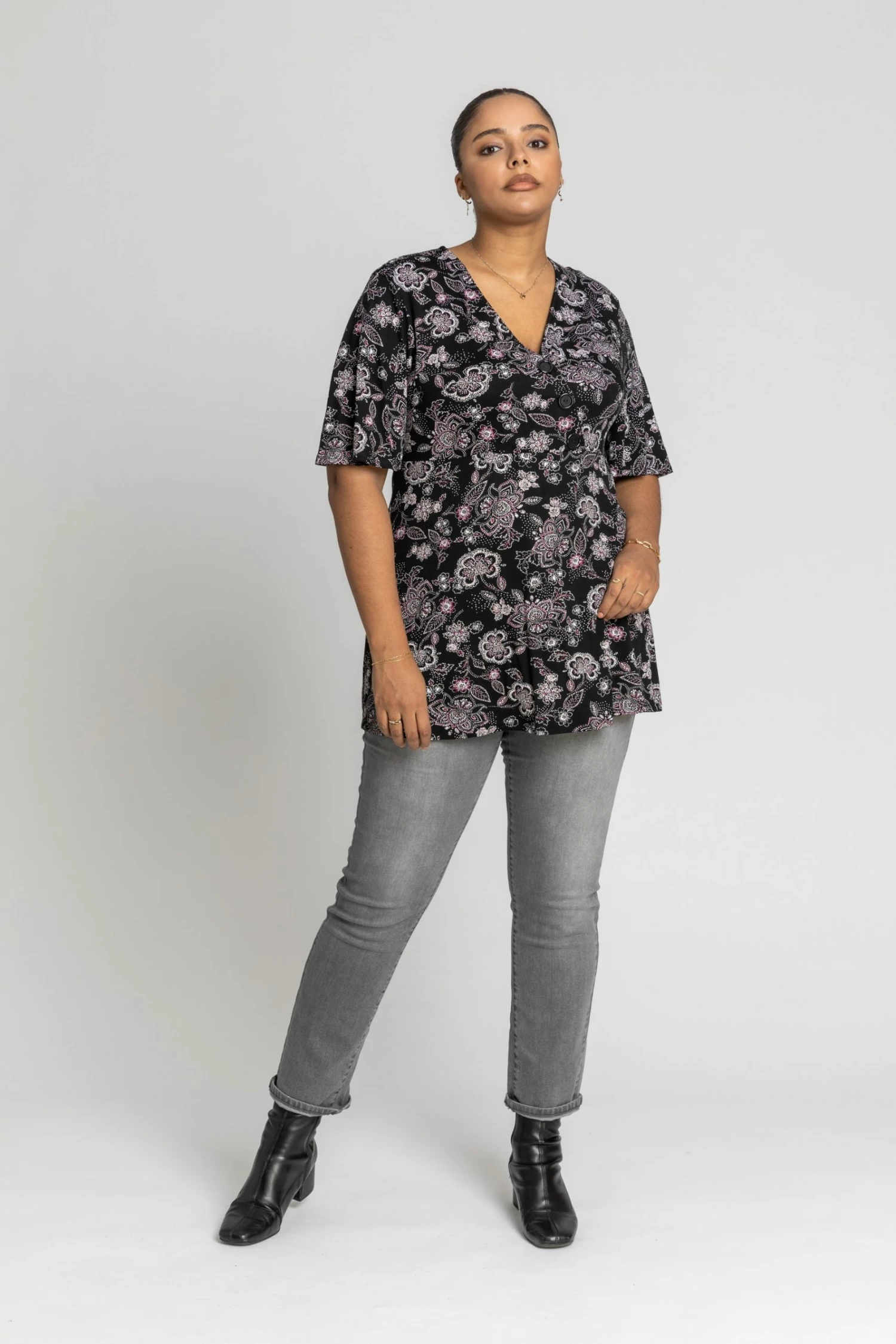 Roman Purple Curve Floral Belted Wrap Top 5 Roman Purple Curve Floral Belted Wrap Top - Image 3