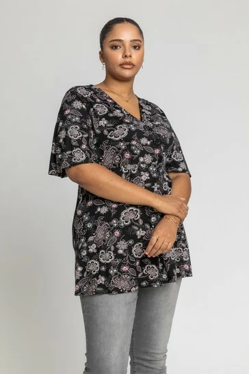 Roman Purple Curve Floral Belted Wrap Top 6 Roman Purple Curve Floral Belted Wrap Top - Image 4