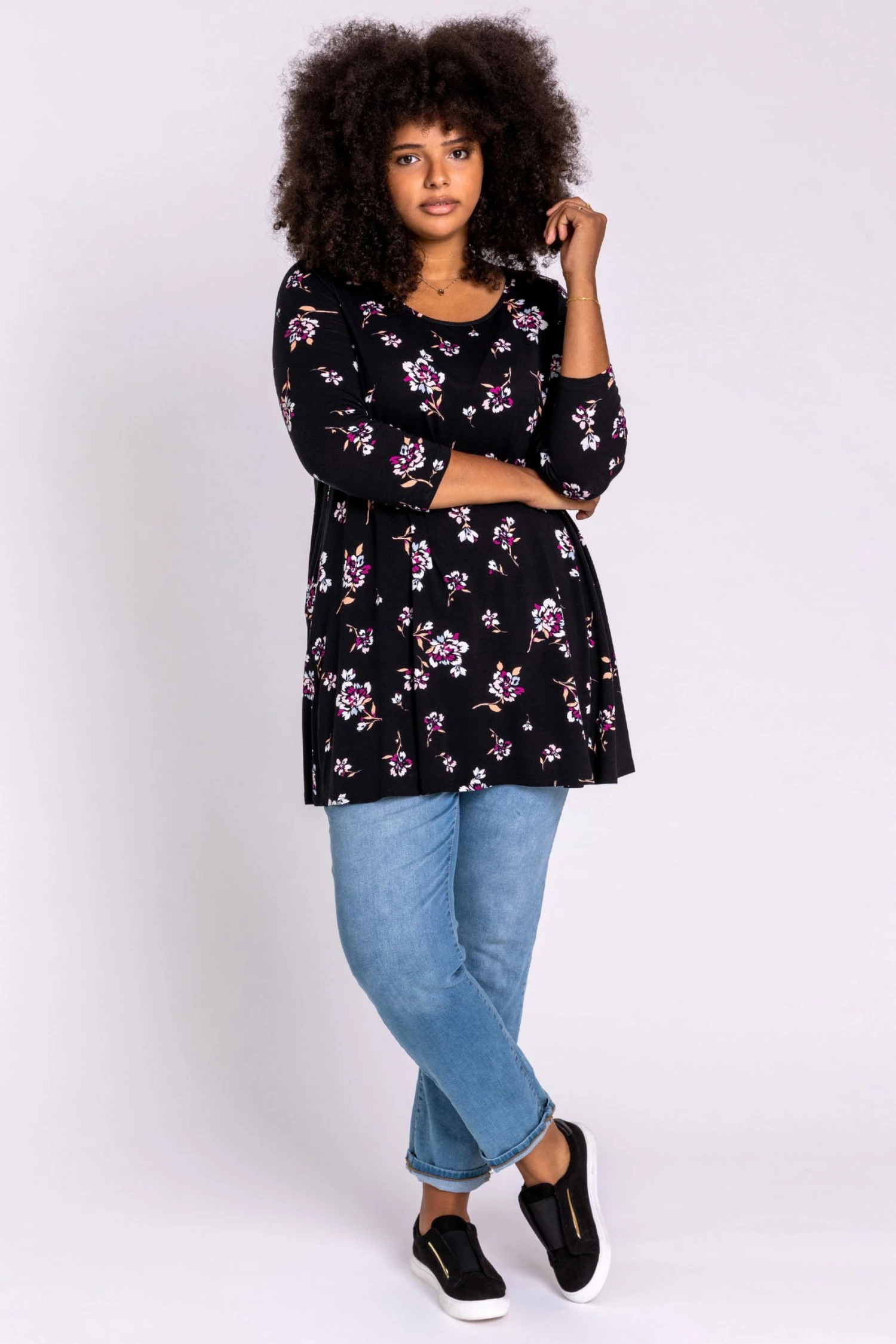 Roman Black Curve Floral Print Tunic Top 4 Roman Black Curve Floral Print Tunic Top - Image 2