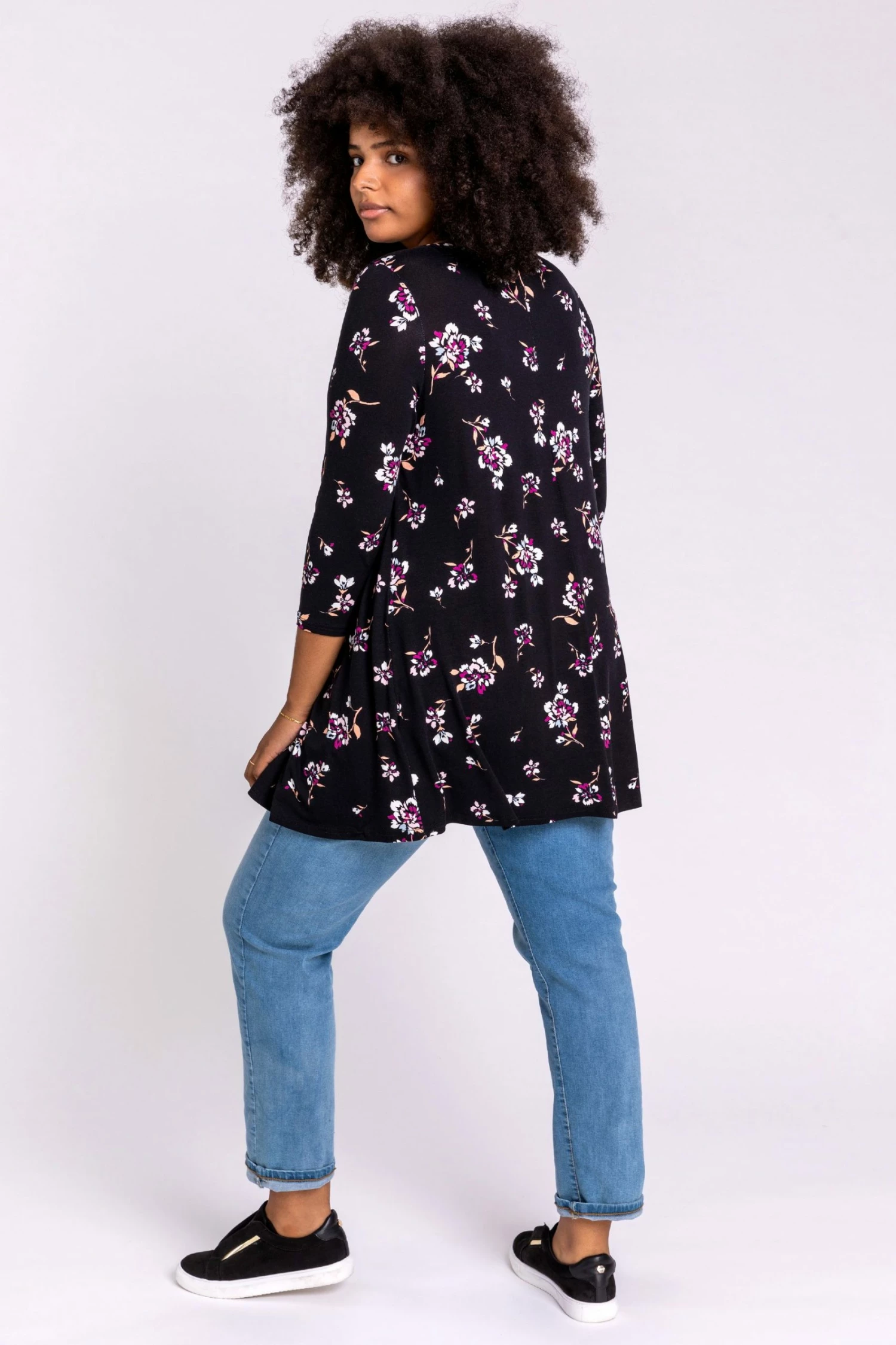 Roman Black Curve Floral Print Tunic Top 5 Roman Black Curve Floral Print Tunic Top - Image 3