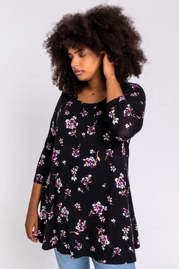 Roman Black Curve Floral Print Tunic Top 7 Roman Black Curve Floral Print Tunic Top - Image 5
