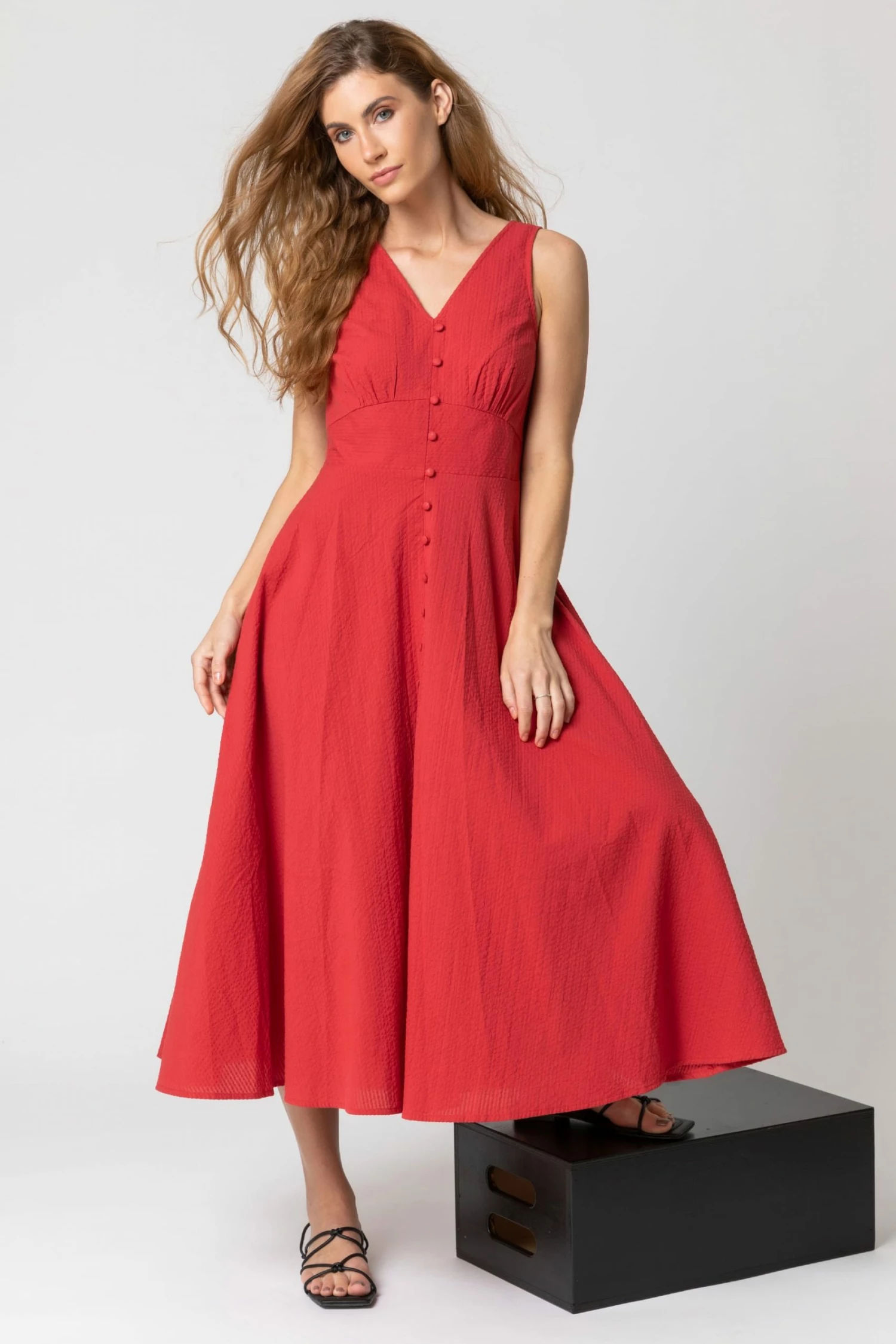 Roman Red Stripe Print Frill Detail Maxi Dress 7 Roman Red Stripe Print Frill Detail Maxi Dress - Image 5