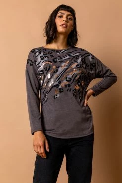 Roman Grey Animal Foil Print Top