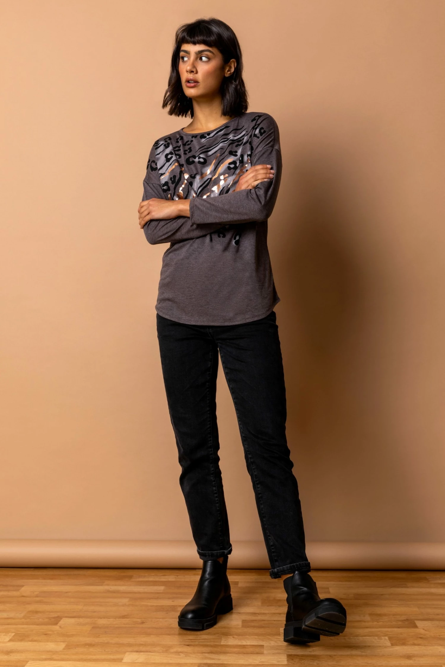 Roman Grey Animal Foil Print Top 5 Roman Grey Animal Foil Print Top - Image 3