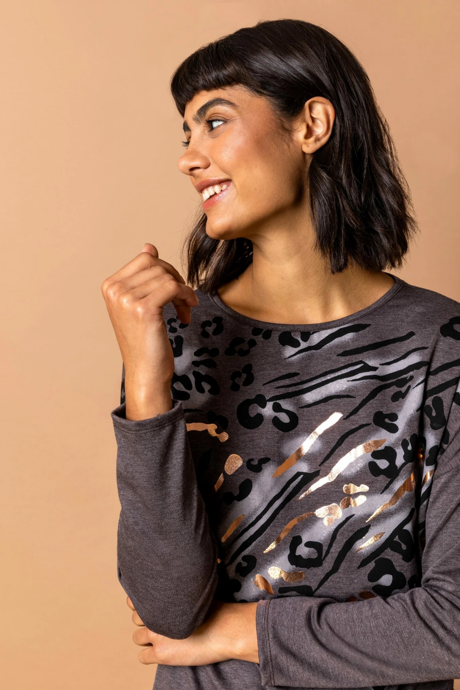 Roman Grey Animal Foil Print Top 6 Roman Grey Animal Foil Print Top - Image 4