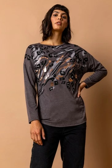 Roman Grey Animal Foil Print Top 7 Roman Grey Animal Foil Print Top - Image 5