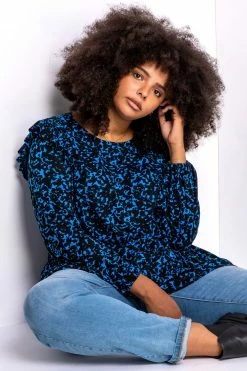 Roman Blue Curve Abstract Animal Frill Detail Tunic
