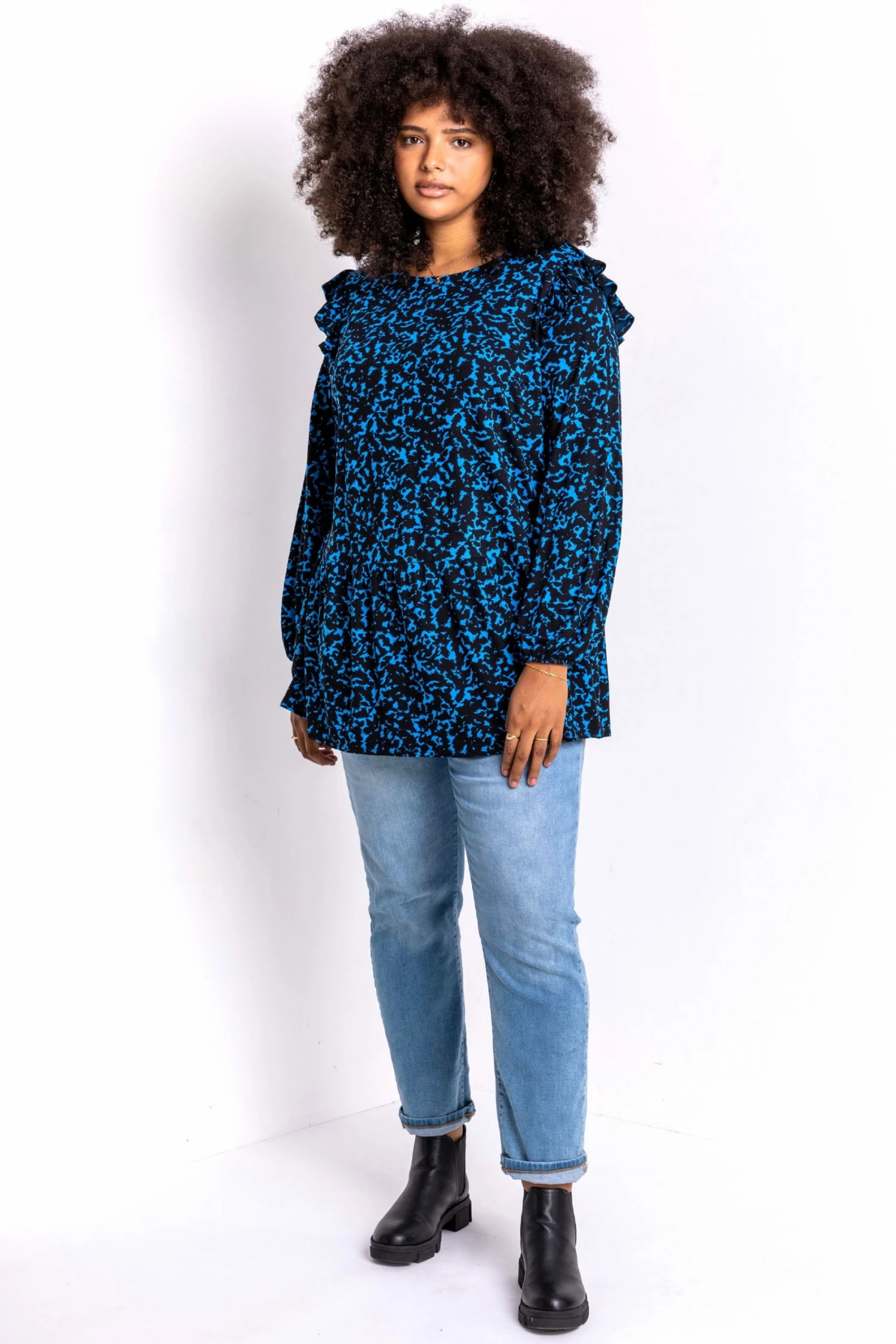 Roman Blue Curve Abstract Animal Frill Detail Tunic 4 Roman Blue Curve Abstract Animal Frill Detail Tunic - Image 2
