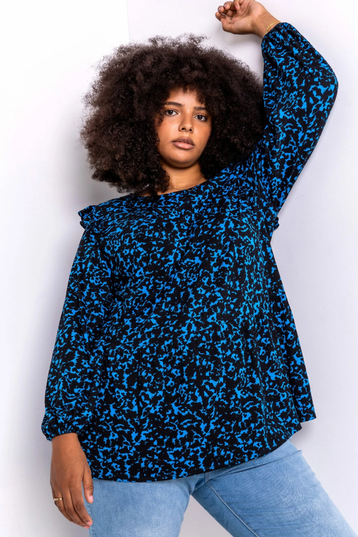 Roman Blue Curve Abstract Animal Frill Detail Tunic 6 Roman Blue Curve Abstract Animal Frill Detail Tunic - Image 4