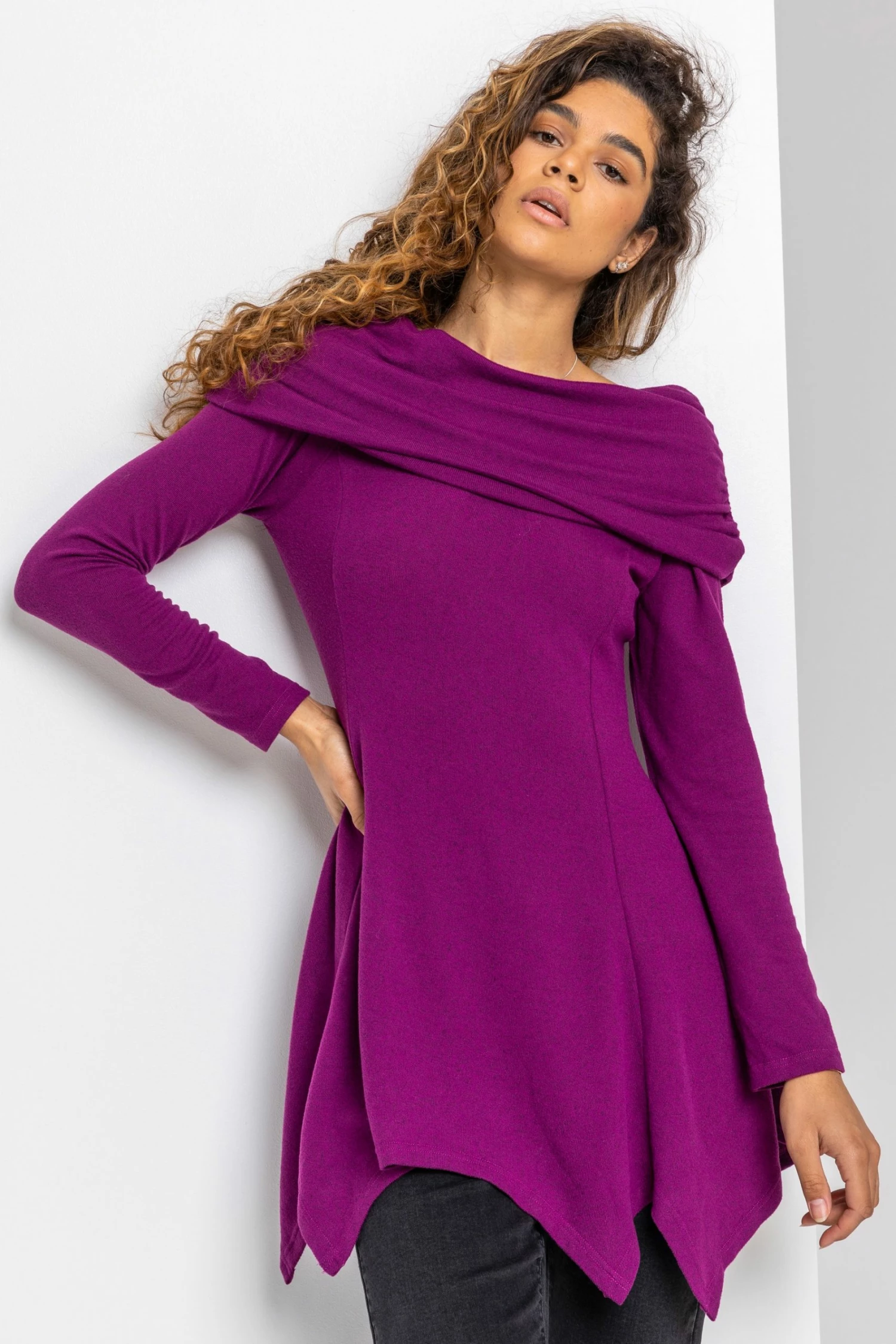 Roman Pink Longline Bardot Hanky Hem Top 4 Roman Pink Longline Bardot Hanky Hem Top - Image 2