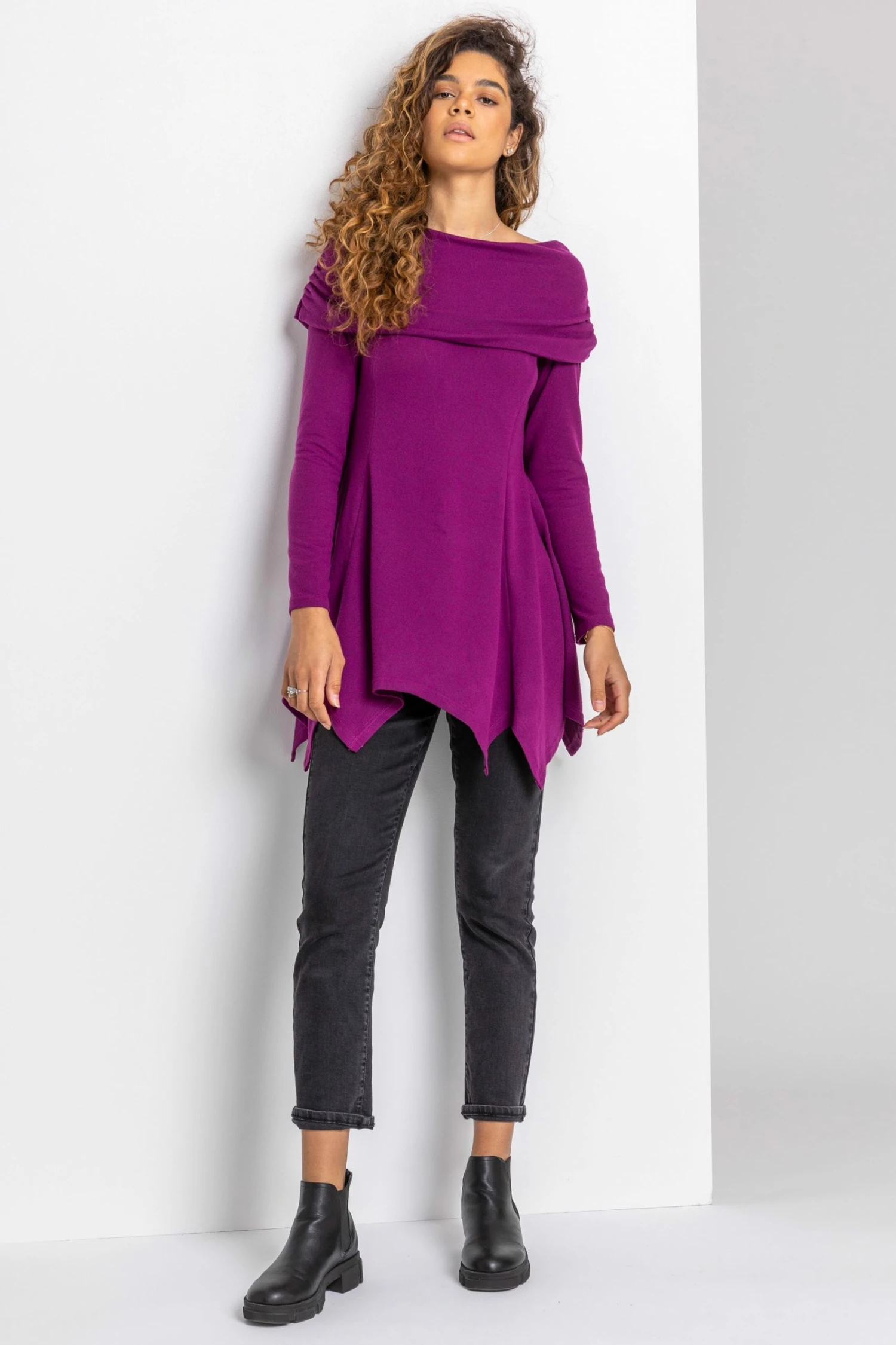 Roman Pink Longline Bardot Hanky Hem Top 5 Roman Pink Longline Bardot Hanky Hem Top - Image 3