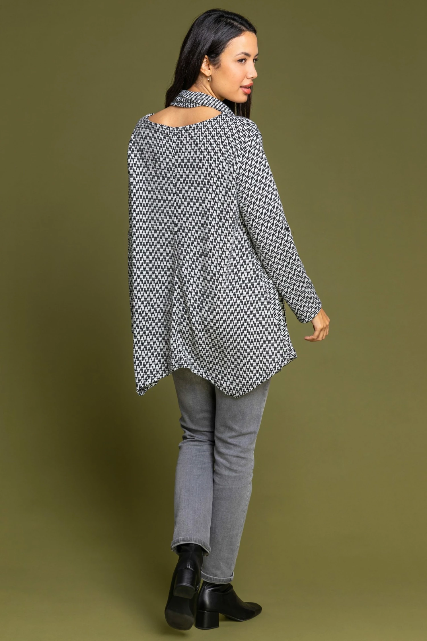 Roman Black Zig Zag Hanky Hem Top With Scarf 6 Roman Black Zig Zag Hanky Hem Top With Scarf - Image 4