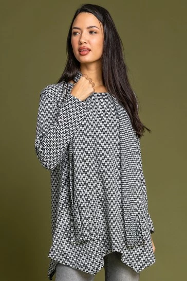 Roman Black Zig Zag Hanky Hem Top With Scarf 8 Roman Black Zig Zag Hanky Hem Top With Scarf - Image 6