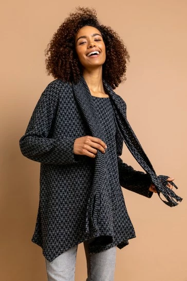 Roman Black Zig Zag Hanky Hem Top With Scarf 10 Roman Black Zig Zag Hanky Hem Top With Scarf - Image 8