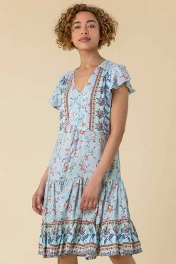 Roman Blue Frill Tie Waist Floral Dress -Roman Sales Shop unnamed file 863