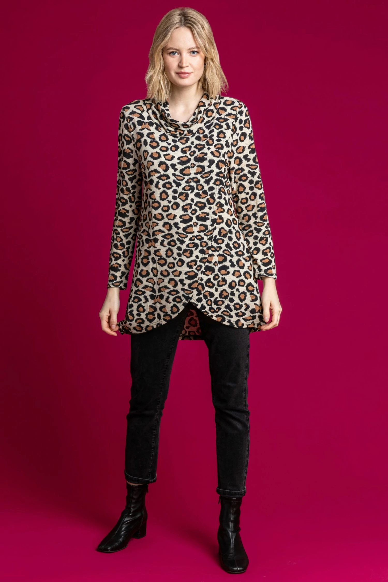 Roman Brown Animal Print Cowl Neck Tunic Top 5 Roman Brown Animal Print Cowl Neck Tunic Top - Image 3