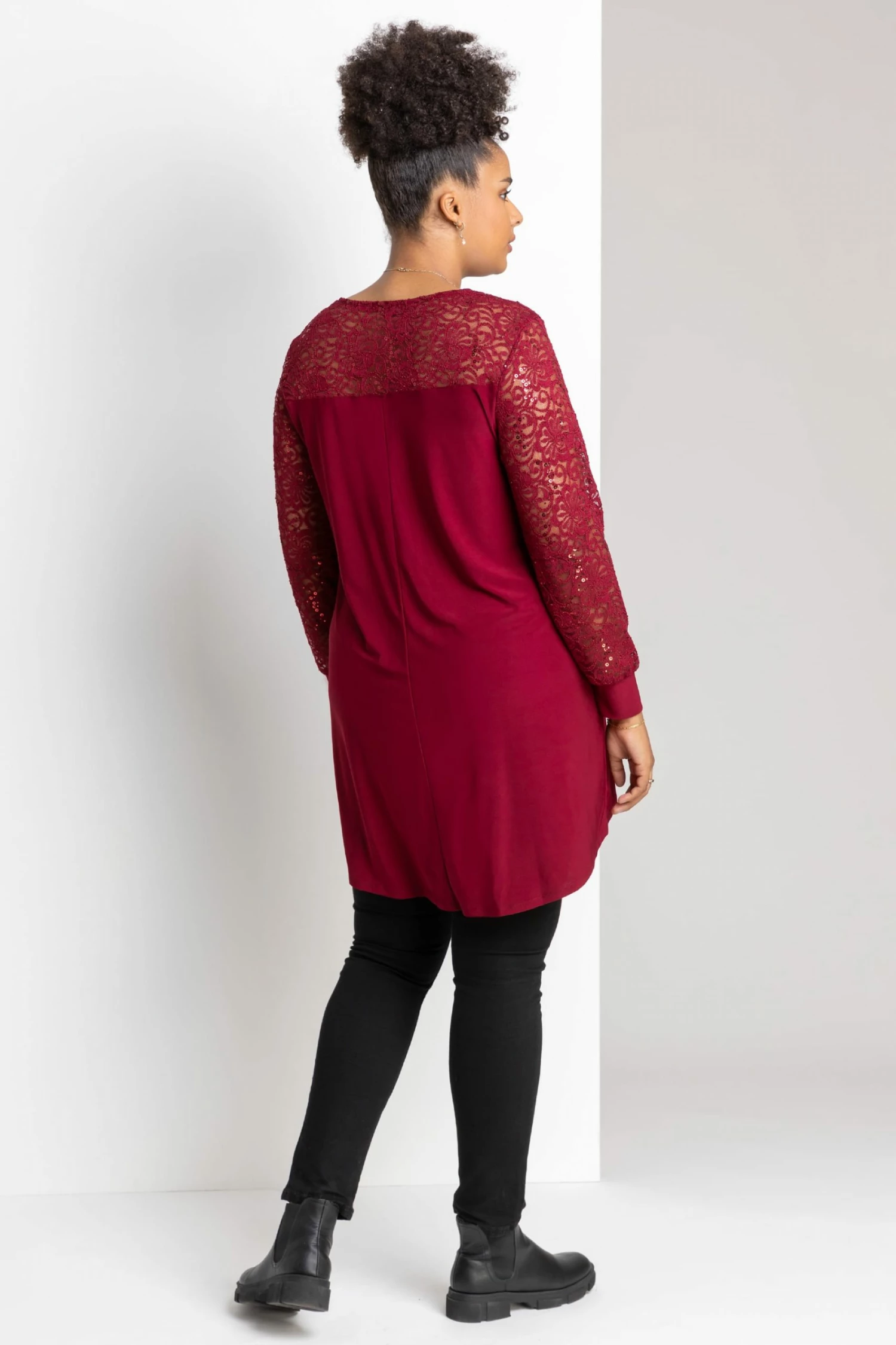 Roman Red Curve Sequin Lace Yoke Jersey Top 4 Roman Red Curve Sequin Lace Yoke Jersey Top - Image 2