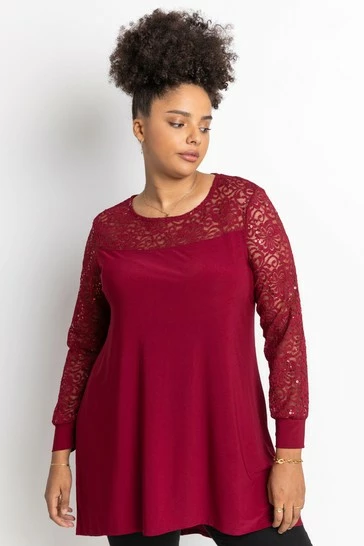 Roman Red Curve Sequin Lace Yoke Jersey Top 7 Roman Red Curve Sequin Lace Yoke Jersey Top - Image 5