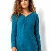 Roman Teal Blue Zip Front Textured Top