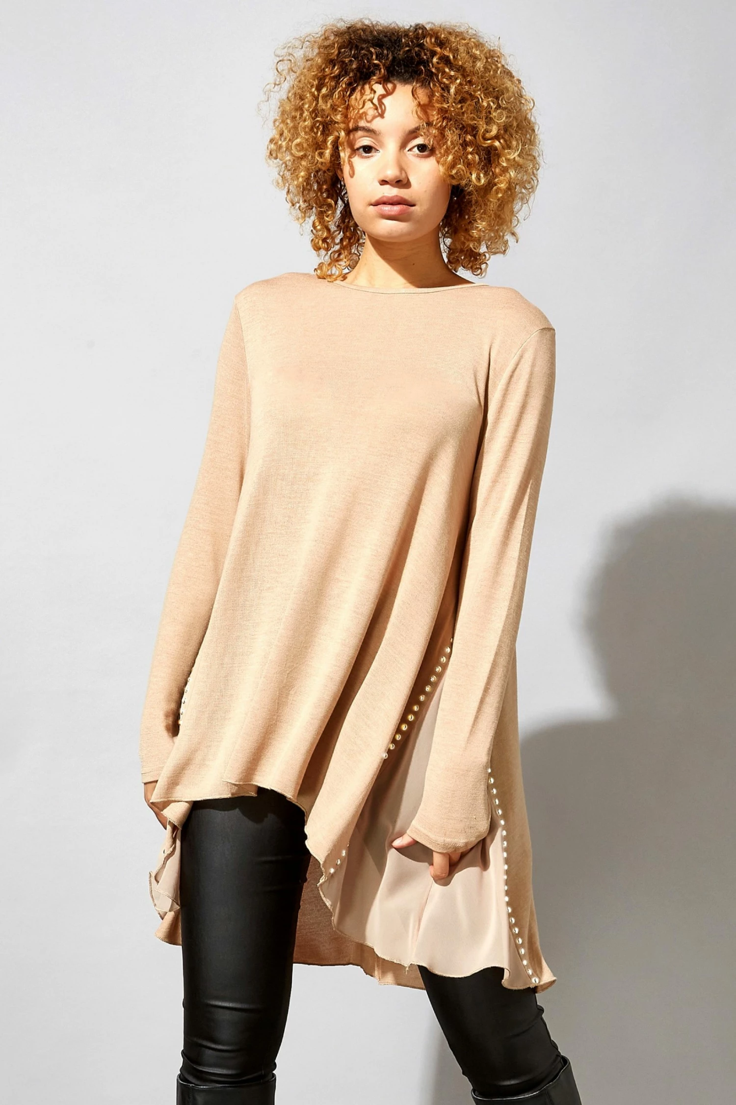 Roman Brown Chiffon Hem Stud Top 3 Roman Brown Chiffon Hem Stud Top