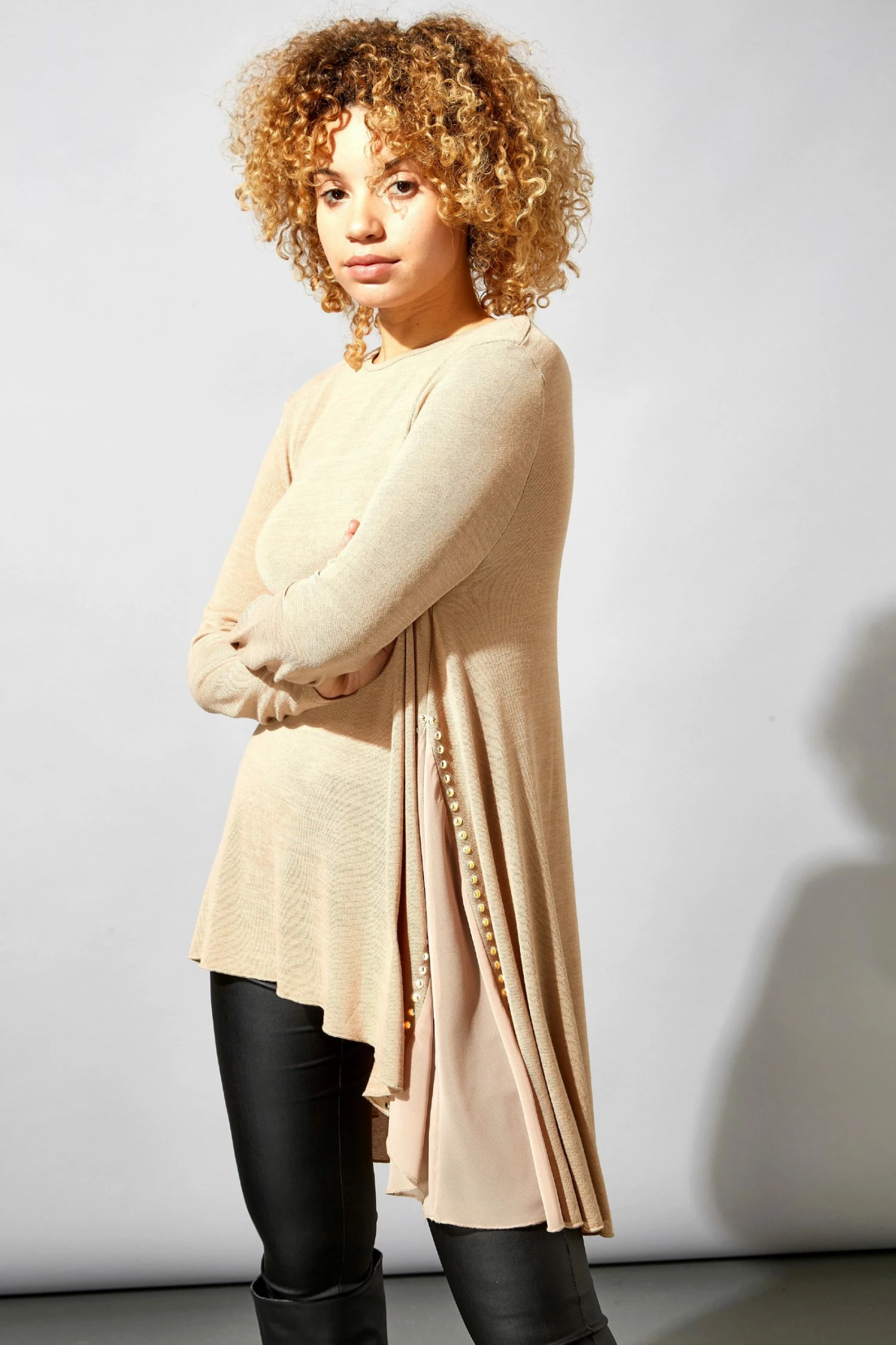 Roman Brown Chiffon Hem Stud Top 6 Roman Brown Chiffon Hem Stud Top - Image 4