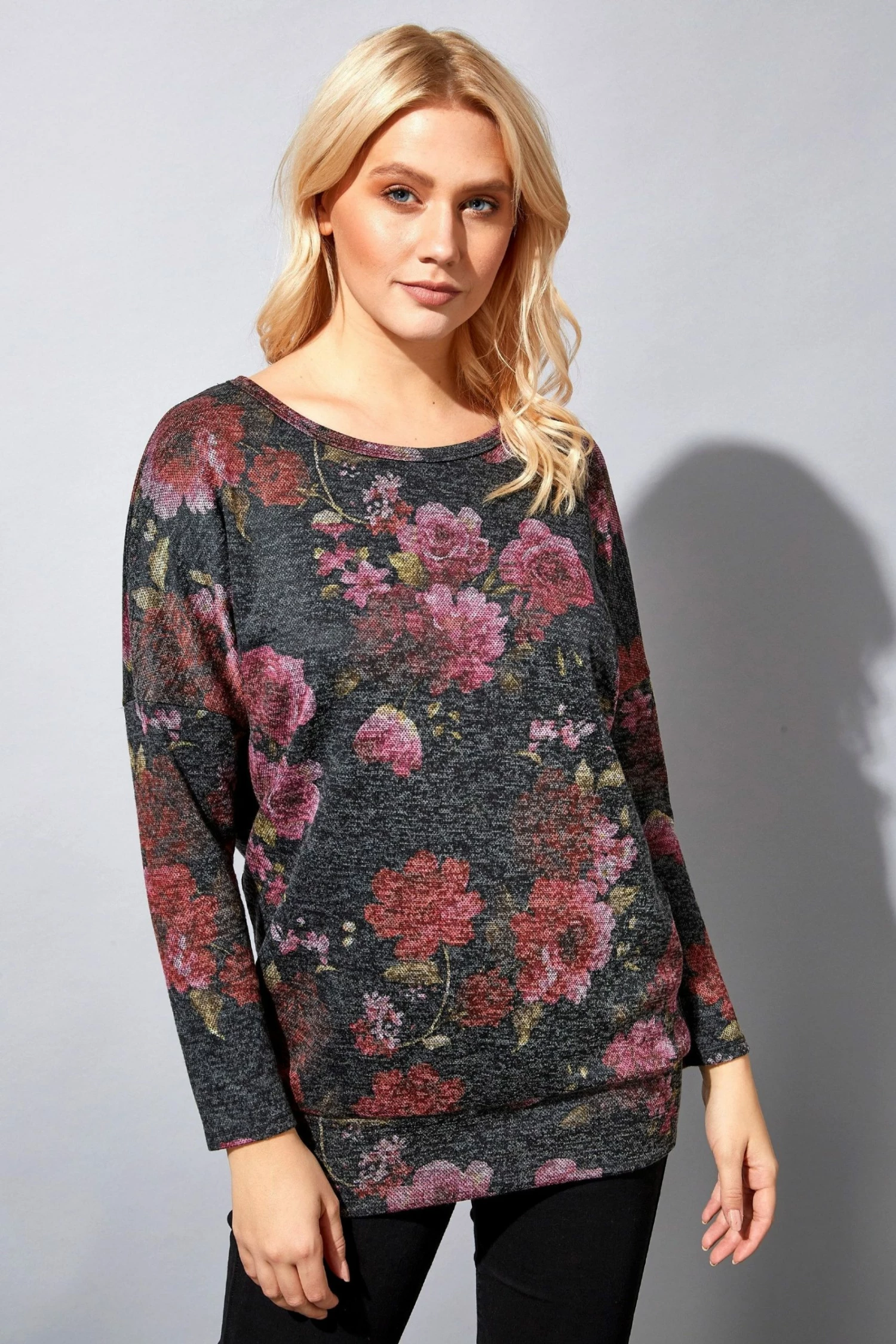 Roman Grey Floral Print Long Sleeve Top 3 Roman Grey Floral Print Long Sleeve Top