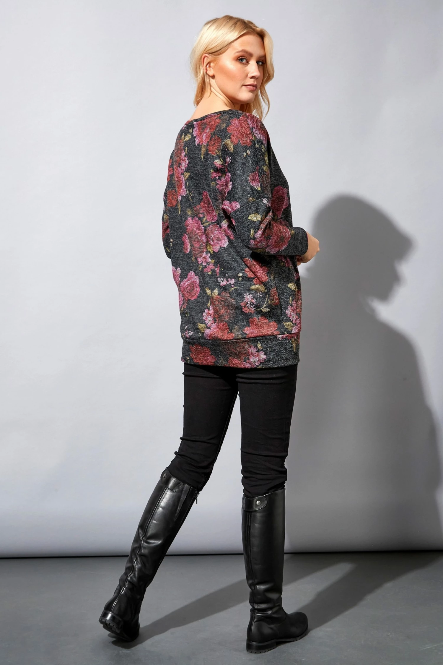 Roman Grey Floral Print Long Sleeve Top 4 Roman Grey Floral Print Long Sleeve Top - Image 2