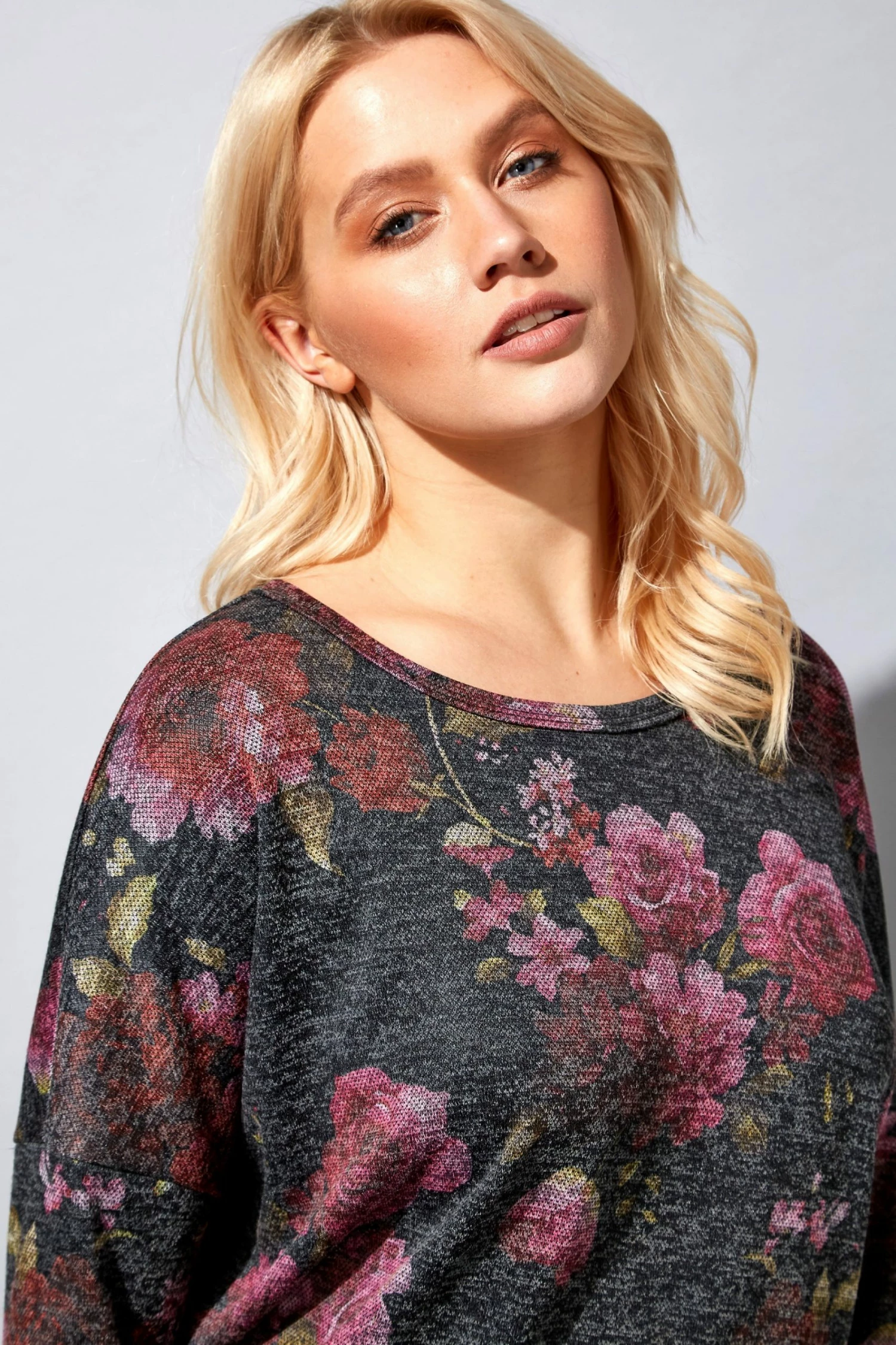 Roman Grey Floral Print Long Sleeve Top 6 Roman Grey Floral Print Long Sleeve Top - Image 4