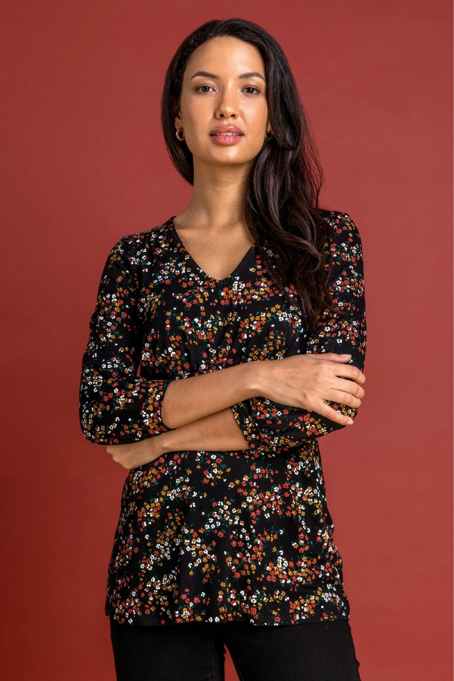 Roman Orange Ditsy Floral Print Top 3 Roman Orange Ditsy Floral Print Top