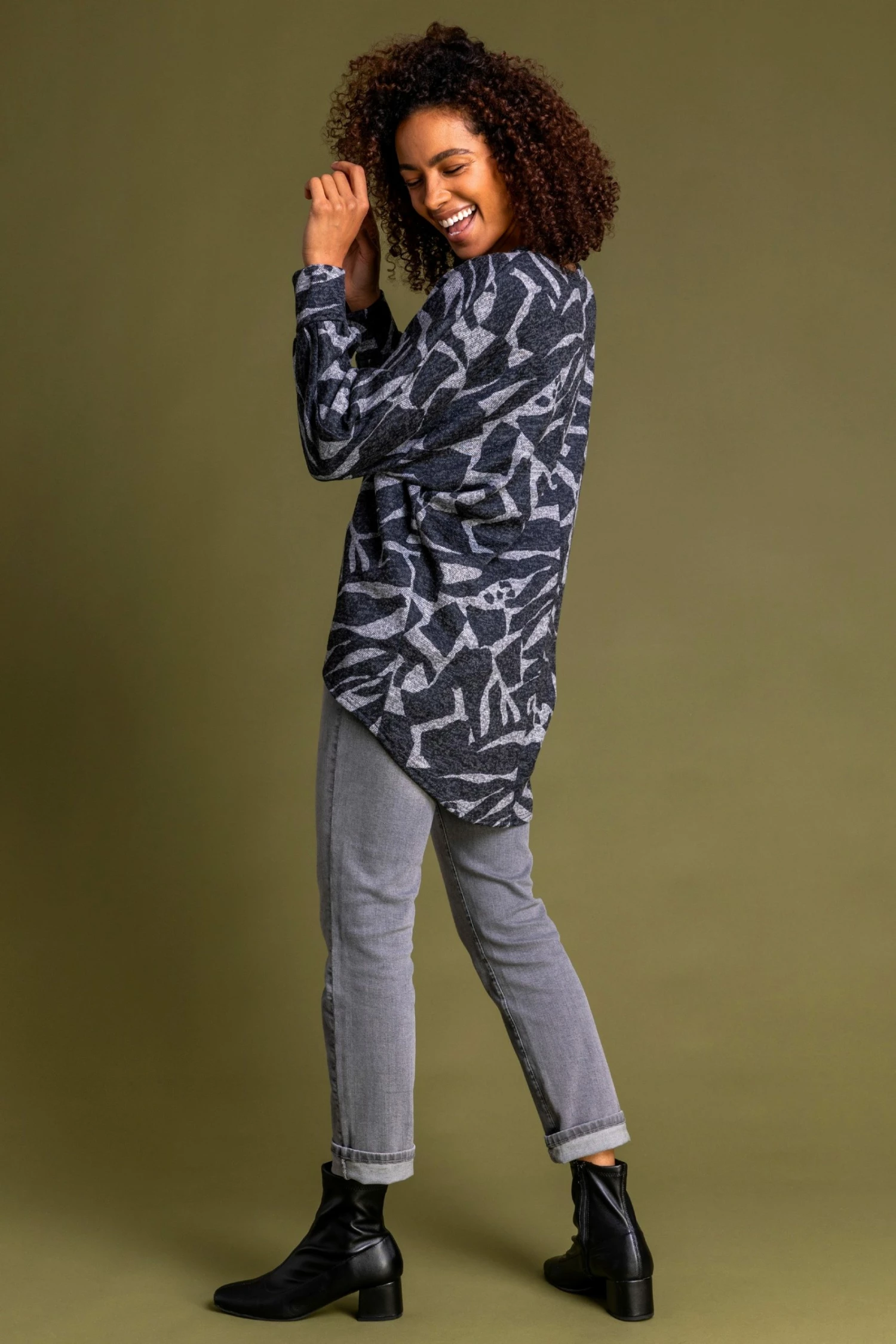 Roman Grey Abstract Animal Print Long Sleeve Top 5 Roman Grey Abstract Animal Print Long Sleeve Top - Image 3