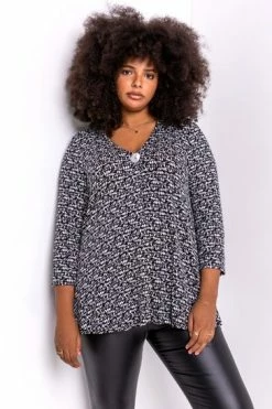 Roman Black Curve Abstract Print Button Detail Top -Roman Sales Shop unnamed file 8696