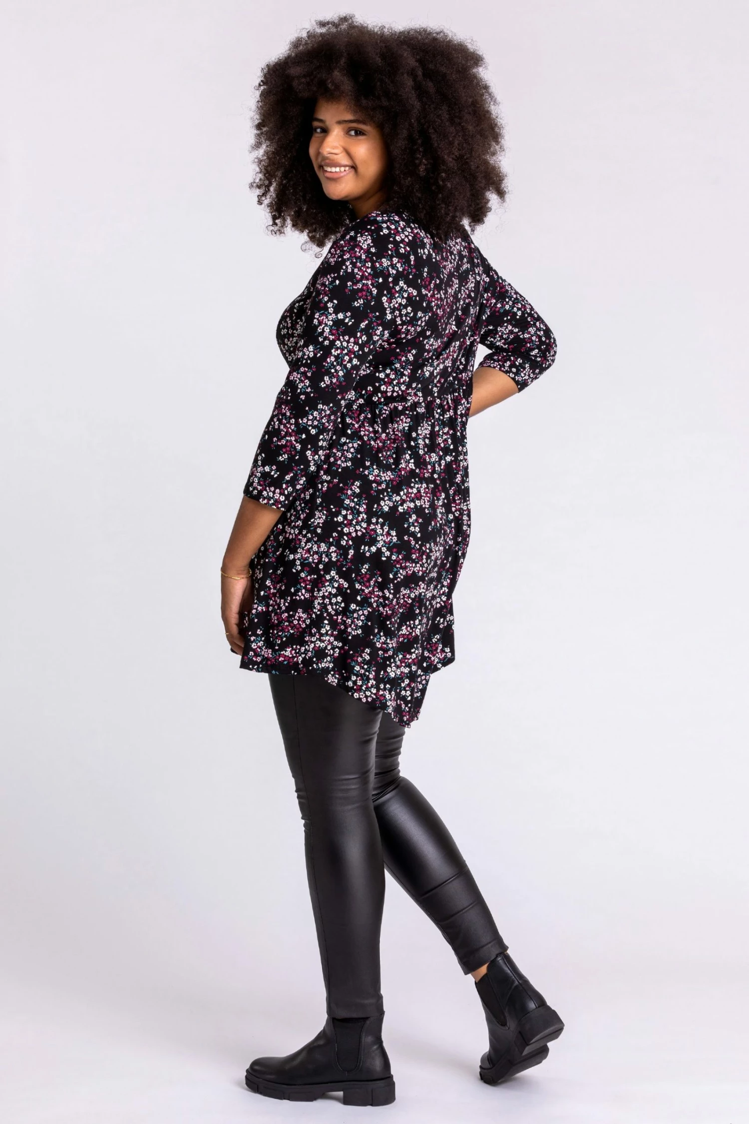 Roman Purple Curve Floral Cross Detail Tunic Top 4 Roman Purple Curve Floral Cross Detail Tunic Top - Image 2