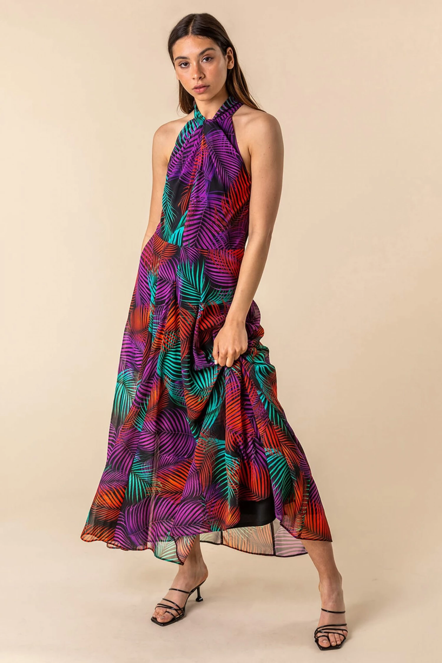 Roman Multi Tropical Print Halter Neck Maxi Dress 3 Roman Multi Tropical Print Halter Neck Maxi Dress