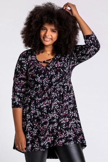 Roman Purple Curve Floral Cross Detail Tunic Top 7 Roman Purple Curve Floral Cross Detail Tunic Top - Image 5