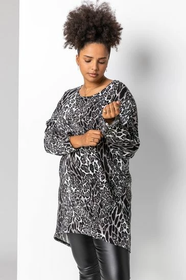 Roman Grey Curve Animal Print Drop Hem Top 7 Roman Grey Curve Animal Print Drop Hem Top - Image 5