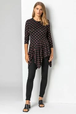 Roman Red Shimmer Spot Hanky Hem Top