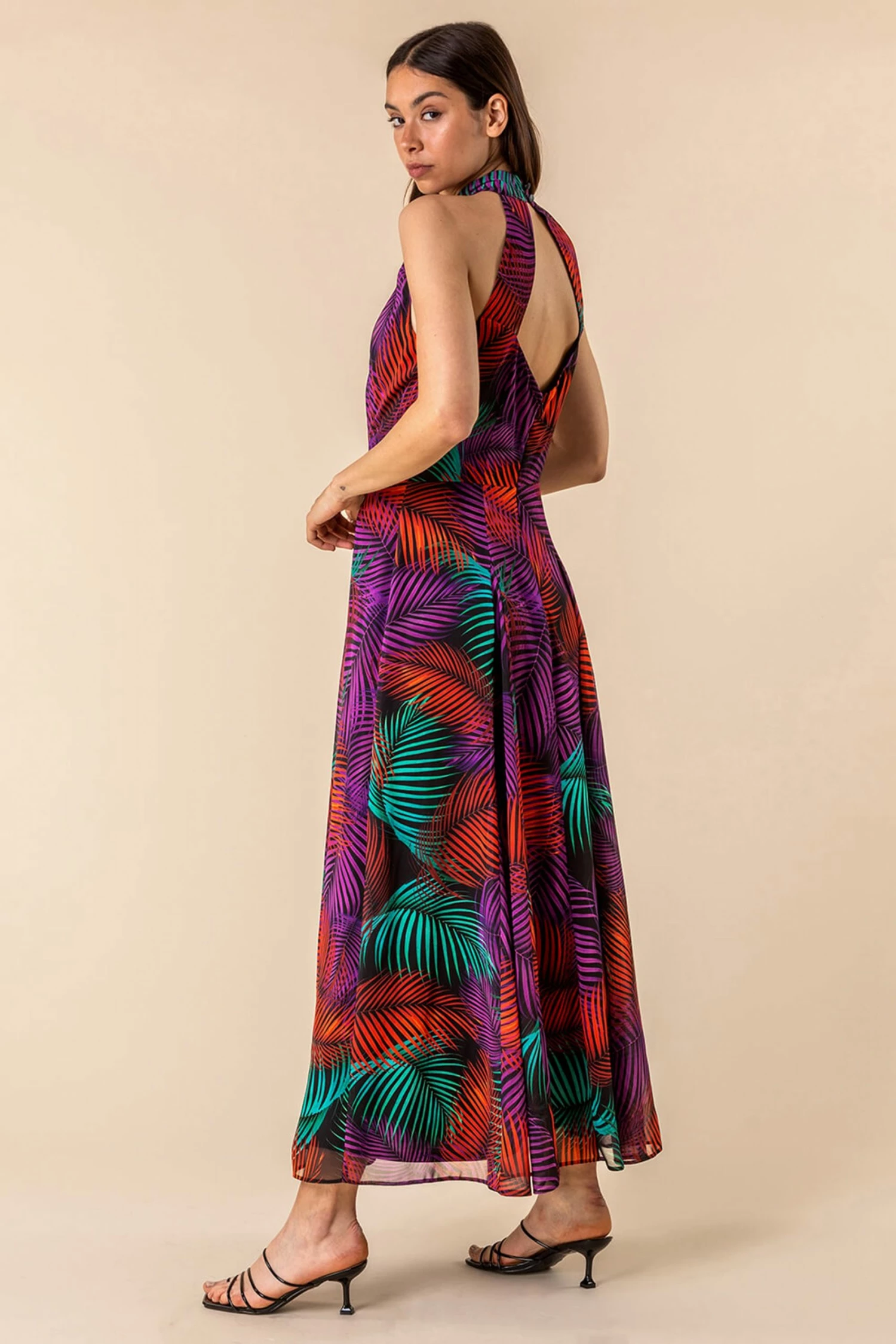 Roman Multi Tropical Print Halter Neck Maxi Dress 4 Roman Multi Tropical Print Halter Neck Maxi Dress - Image 2