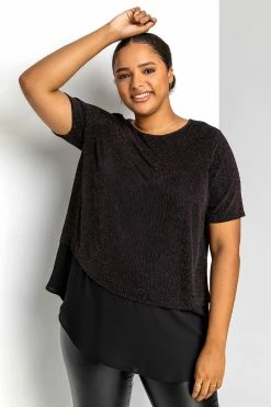Roman Brown Curve Sparkle Overlay Top