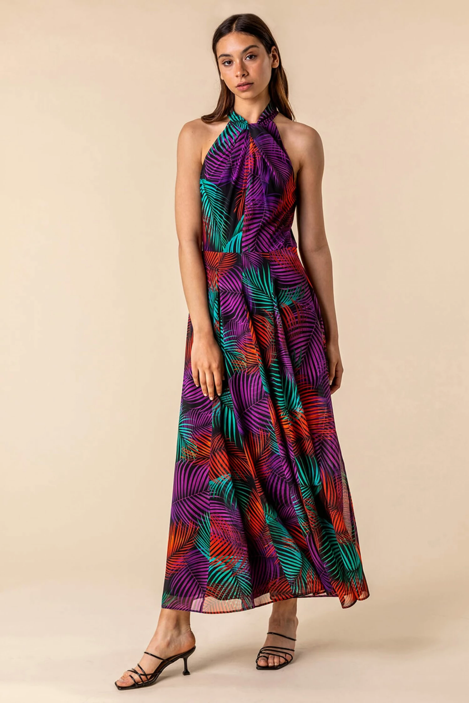 Roman Multi Tropical Print Halter Neck Maxi Dress 5 Roman Multi Tropical Print Halter Neck Maxi Dress - Image 3
